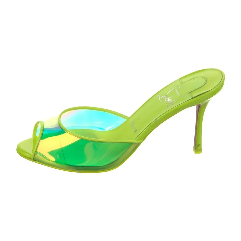 Christian Louboutin Iridescent Green slide Heels New 7 EU 37 - Picture 1 of 5
